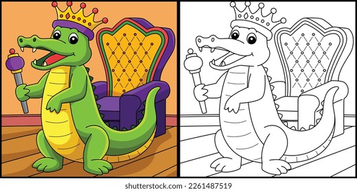 Mardi Gras Crown King Crocodile Illustration