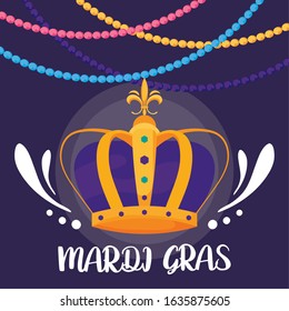 Mardi gras crown with necklaces design, Party carnival decoration celebration festival holiday fun new orleans and traditional theme Vector illustration
