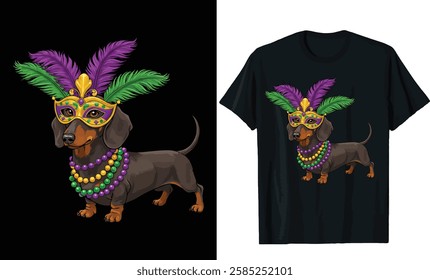 Mardi Gras Dachshund T-Shirt Design