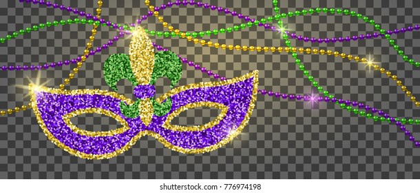 Mardi Gras decoration with beads and mask