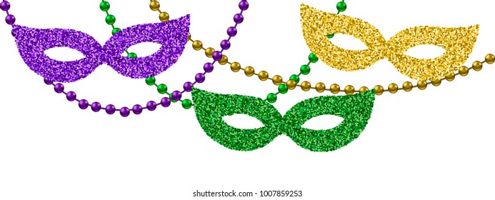 Mardi Gras decoration with beads and masks