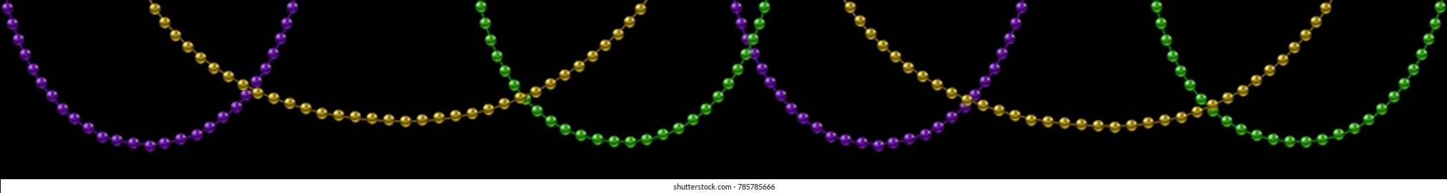 Mardi Gras decoration with beads on black background