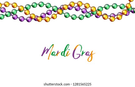 Mardi Gras decoration vector realistic beads on white background.