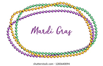 Mardi Gras decoration vector realistic beads on white background.