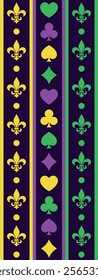 Mardi Gras decoration, vertical border line set, vector decorative elements