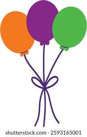 Mardi Gras Decorative Balloons Hand Drawn Vector Illustration