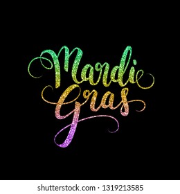 Mardi Gras decorative calligraphic lettering, flyer template, vector illustration