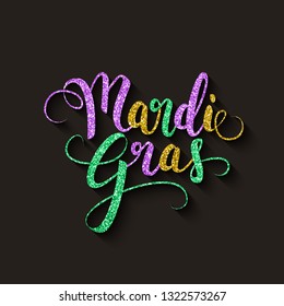 Mardi Gras decorative calligraphic lettering, flyer template, vector illustration