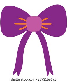 Mardi Gras Decorative Purple Ribbon Hand Drawn Vector Illustration