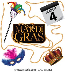 Mardi Gras design element collection. EPS 10 vector, grouped for easy editing. No open shapes or paths.