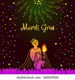 Mardi Gras design element, Fat Tusday invitation card template with King and Queen of Carnival