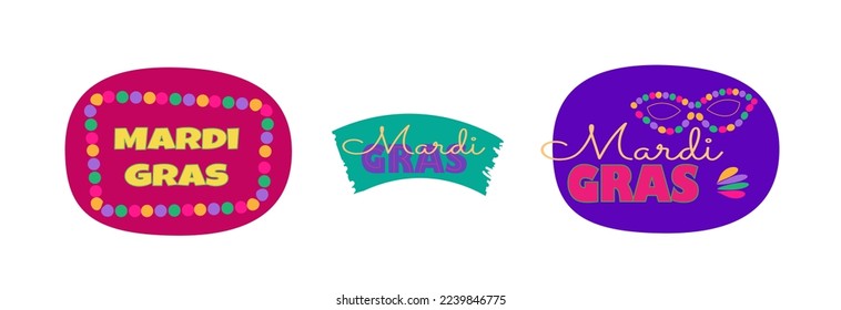 Mardi Gras design element. Festival typography set.