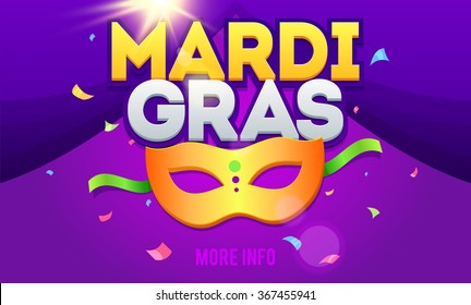 Mardi Gras design element. Mardi Gras Party Mask Poster. Holiday poster, banner, flyer template