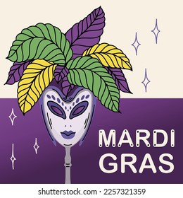 Mardi gras design. Mask with feathers. Fat tuesday
