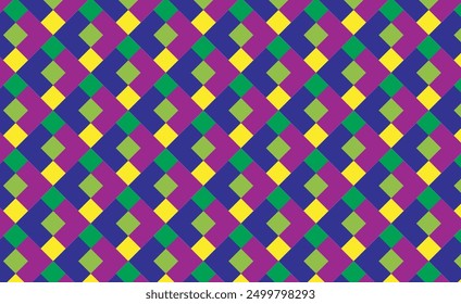 Mardi Gras Diamond seamless geometric pattern. Purple, yellow, green and dark blue