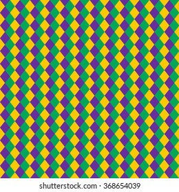 Mardi Gras Diamond Seamless Pattern. Violet, Yellow and Green Colors.