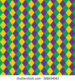 Mardi Gras Diamond Seamless Pattern. Voiolet, Yellow and Green Colors.