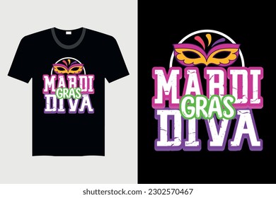 Mardi Gras Diva - Mardi Gras T-shirt Design, Vector Graphic, Vintage, Typography, T-shirt Vector