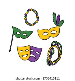 mardi gras doodle icons, vector illustration