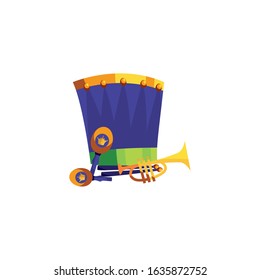 Mardi gras drum maracas and trumpet design, Party carnival decoration celebration festival holiday fun new orleans and traditional theme Vector illustration