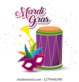 mardi gras with drum and trumpet with mask