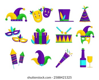 Mardi Gras elements illustration set isolated on white background