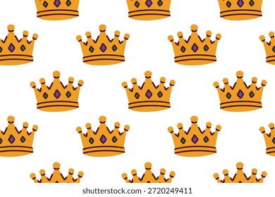 Mardi Gras. Endlessly repeating royal crowns with purple and green jewels. Majestic holiday texture ideal for masquerade king themes festive party invitations and luxurious carnival decor
