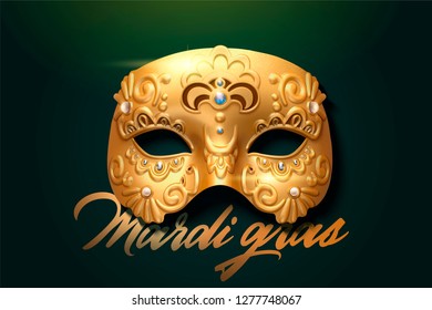 Mardi gras exquisite golden mask design in 3d illustration