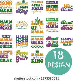 Mardi Gras Eye catching Colorful Typographic Bundle on White Background. Print Ready Graphic Template for Print on Demand Industry.