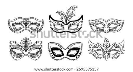 Mardi Gras eye mask elements can be used as isolated sign, symbol or icon. Set carnival masks silhouettes. Black masquerade masks, for party, parade and carnival, for Mardi Gras and Halloween.