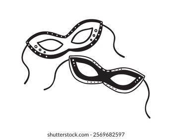 Mardi Gras eye masks illustration, isolated sign, symbol or icon. Black masquerade pair of masks, for party, festival, parade and carnival, for Mardi Gras and Halloween. Two carnival masks silhouettes