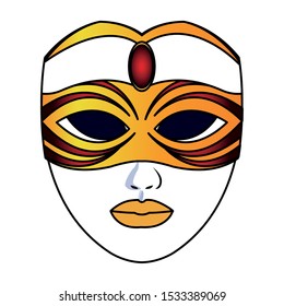 Mardi gras face mask icon over white background, colorful design. vector illustration