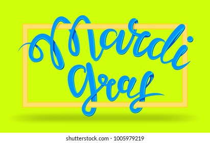 Mardi Gras, Fat Tuesday, vector lettering illustration in 3d style. Design template of poster or banner for party or carnival. Isolated on green background.