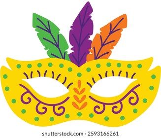 Mardi Gras Feathered Masquerade Mask Hand Drawn Vector Illustration