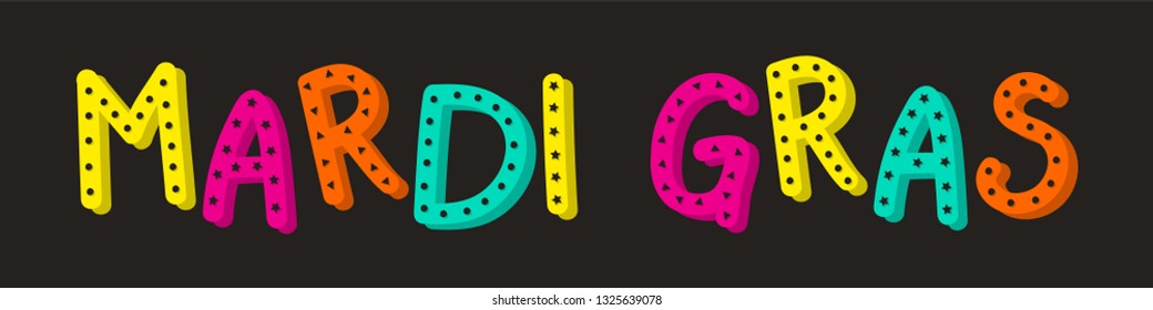 Mardi Gras festival banner with colorful lettering. Vector  
