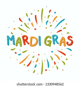 Mardi Gras festival banner with colorful fireworks. Vector  