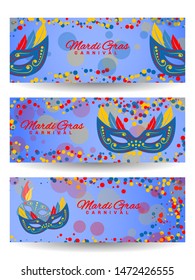 Mardi gras and festival banner concept for web and design. Vector carnival mask illustration.