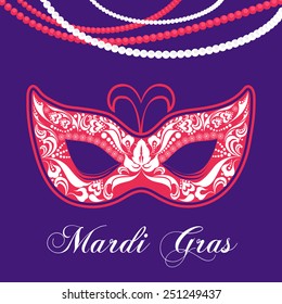 Mardi Gras festival celebration mask with beads