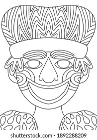 Mardi Gras Festival König Färbung Seite Stock Vektorgrafik. Cartoon Masquerade Monarch für Fat Dienstag Symmetrie handgezeichnet Illustration. Traditionelles, einfarbiges Königsporträt aus dem Karneval