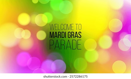 Mardi Gras festive background. Bokeh lights and bright color gradients. Graphic template for Fat Tuesday holiday celebration. Vector illustration.