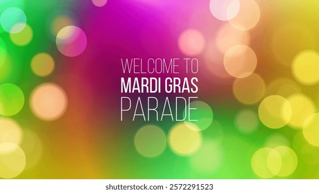 Mardi Gras festive background. Bokeh lights and vibrant color gradients. Graphic template for Fat Tuesday holiday celebration. Vector illustration.