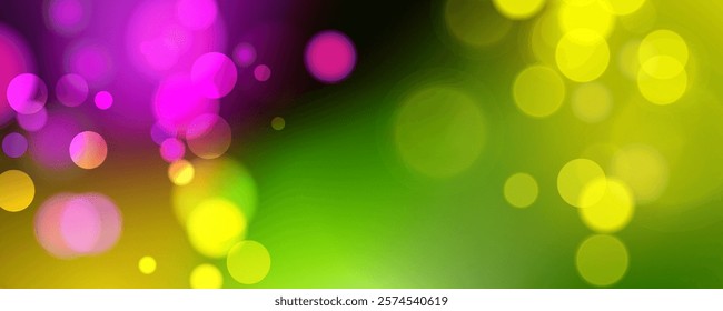 Mardi Gras festive background. Graphic template for Fat Tuesday celebration. Blurred bokeh lights and vibrant color gradients. Vector illustration.