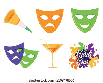 mardi gras festive icons set