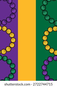 Fondo de Vector festivo de Mardi Gras con cuentas y bloques de color púrpura, dorado y verde.