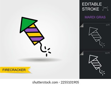 Mardi Gras firecracker Outline icon with editable stroke. Linear Mardi Gras Symbol with shadow