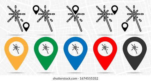 Mardi gras, fireworks icon in location set. Simple glyph, flat illustration element of mardi gras theme icons