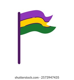 Mardi Gras Flag with Purple Green Yellow colors. Festival Holiday Carnival Parade Masquerade decorative element. Traditional striped waving textile. Vector illustration