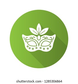 Mardi Gras flat design long shadow glyph icon. Fat Tuesday. Carnival mask. Masquerade ball. Vector silhouette illustration