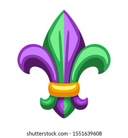 Mardi Gras fleur de lis heraldic symbol. Illustration for traditional holiday or festival.