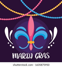 Mardi gras fleur de lis with necklaces design, Party carnival decoration celebration festival holiday fun new orleans and traditional theme Vector illustration